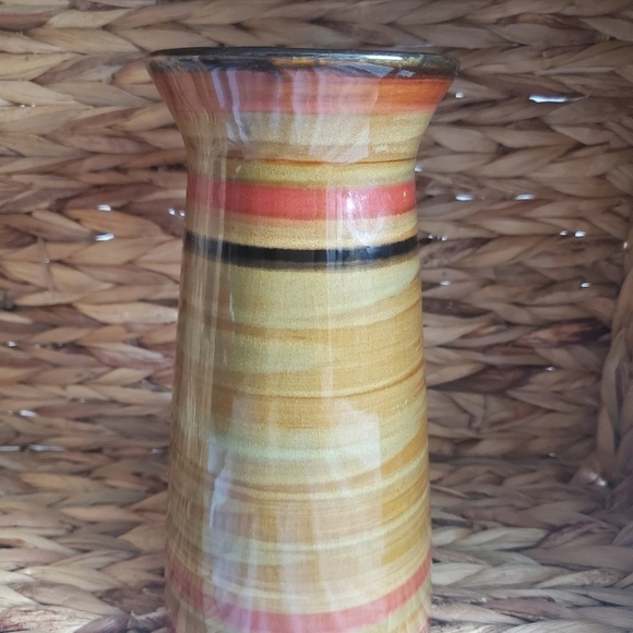 Studio Art Hand Painted Brown Red Tone Striped Pottery Ceramic Vase 7". - Picture 1 of 15